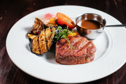 Beef steak with grilled vegetable and Demiglace sauce